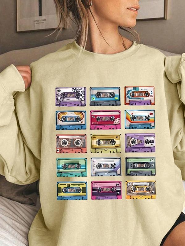 Women's Cartoon Print Drop Shoulder Sweatshirt, Casual Long Sleeve Round Neck Pullover for Fall & Winter, Women's Clothes...