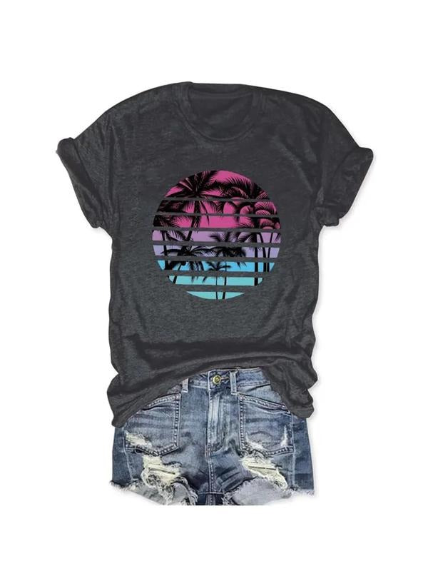 Women's Cartoon Print Round Neck Tee, Casual Short Sleeve Crew Neck T-shirt for Summer, Fashion Women's Top for Daily...