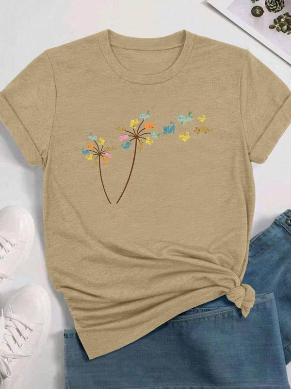 Women's Cartoon Print Round Neck Tee, Fashion Casual Crew Neck T-shirt for Daily Holiday Vacation Outdoor Wear, Ladies...
