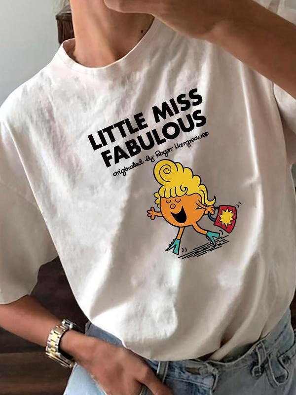 Women's Cartoon Print Round Neck Tee, Fashion Casual Short Sleeve T-shirt, Ladies Summer Clothes for Daily Wear, Top...