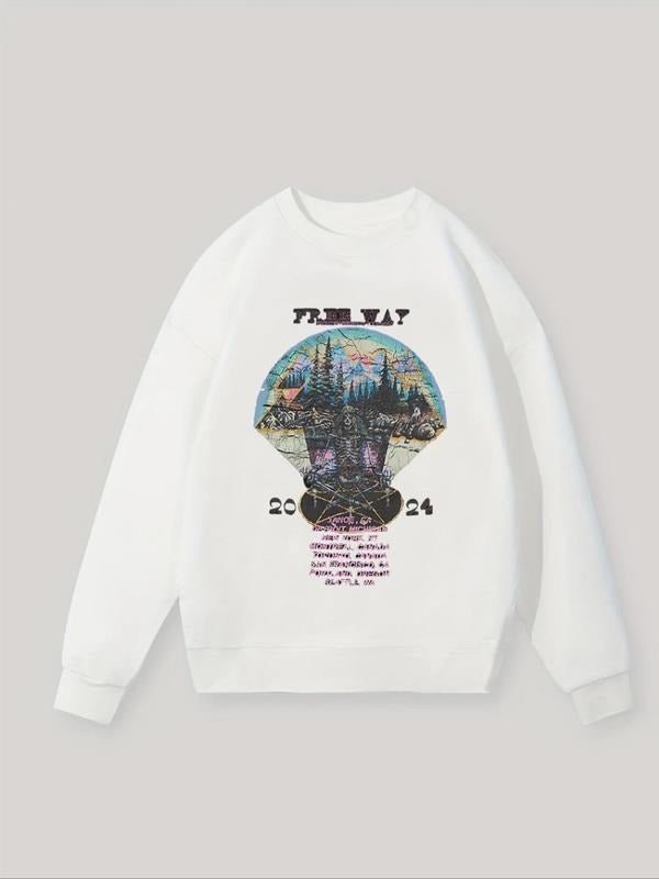 Women's Cartoon Skeleton & Letter Print Drop Shoulder Thermal Lined Sweatshirt, Casual Long Sleeve Round Neck Pullover...