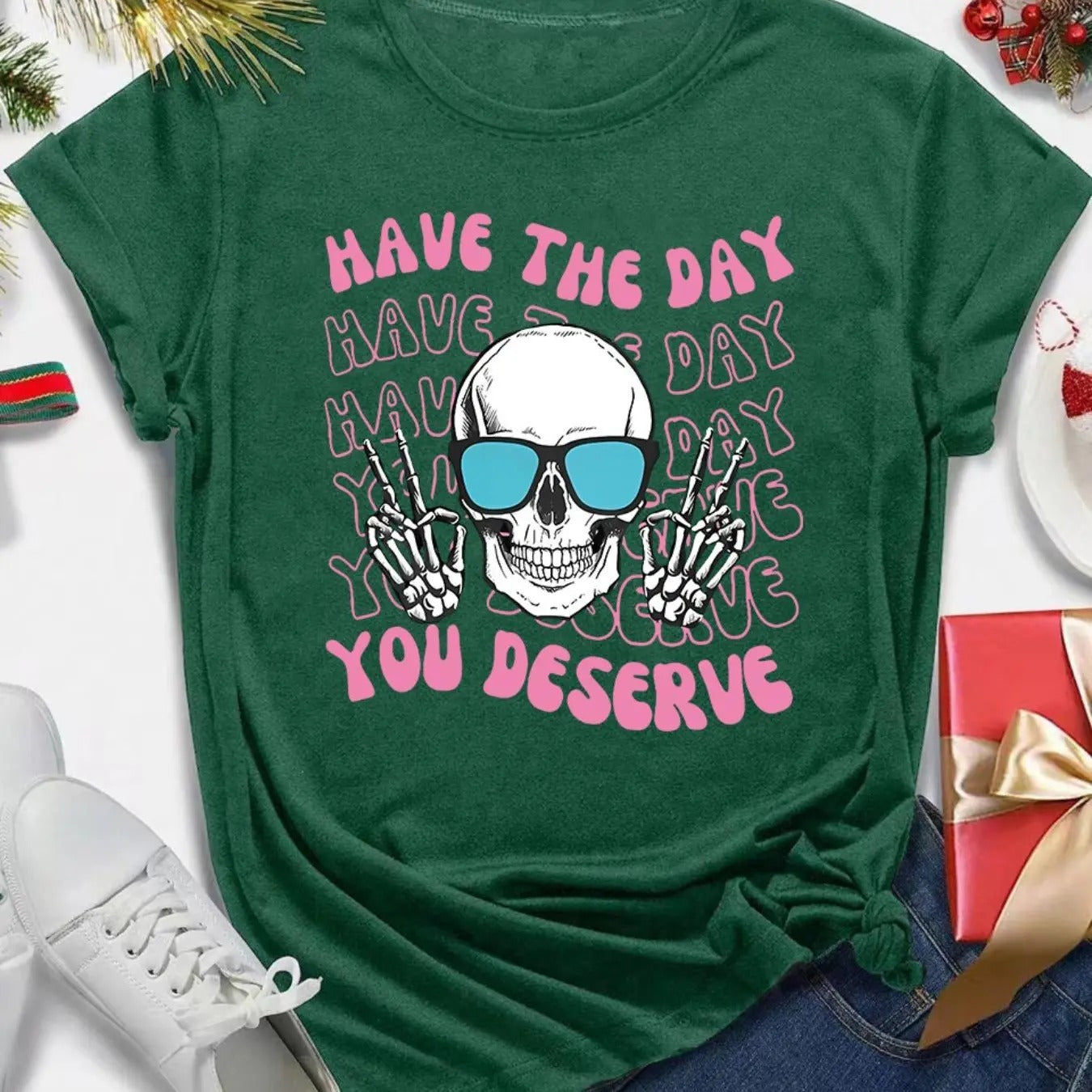 Women's Cartoon Skeleton Print Round Neck Tee, Fashion Casual Crew Neck T-Shirt for Daily Holiday Vacation Outdoor Wear,...