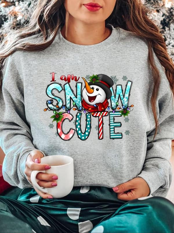 Women's Cartoon Snowman Graphic Print Crew Neck Sweatshirt, Casual Drop Shoulder Long Sleeve Pullover, Women's Top for...