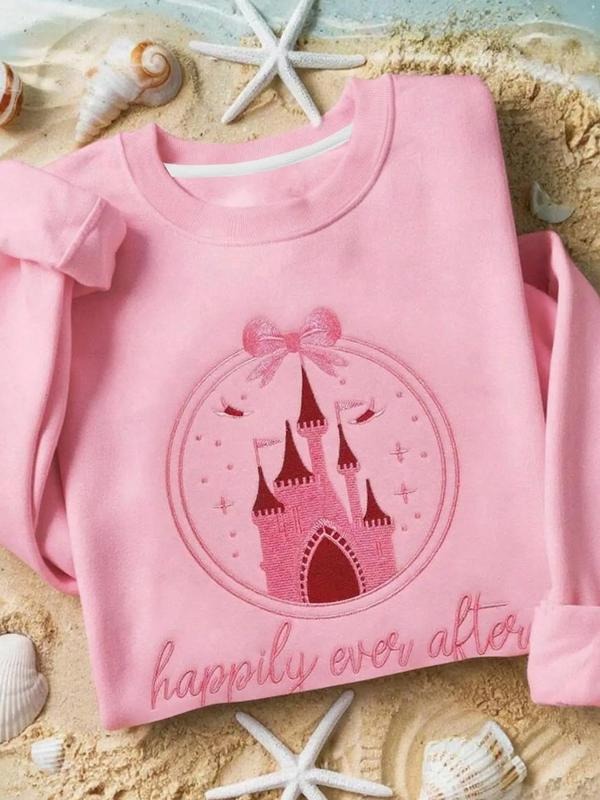 Women's Castle Print Round Neck Pullover Sweatshirt, Soft Thick Casual Sportswear, Winter Graphic Sweater for Party...