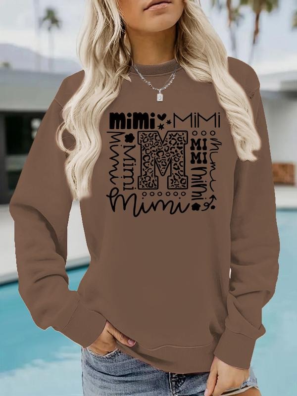 Women's Casual 'mimi' Letter Print Hoodie, Soft Long Sleeve Round Neck Sweatshirt, All-Season Comfort Wear T-Shirts