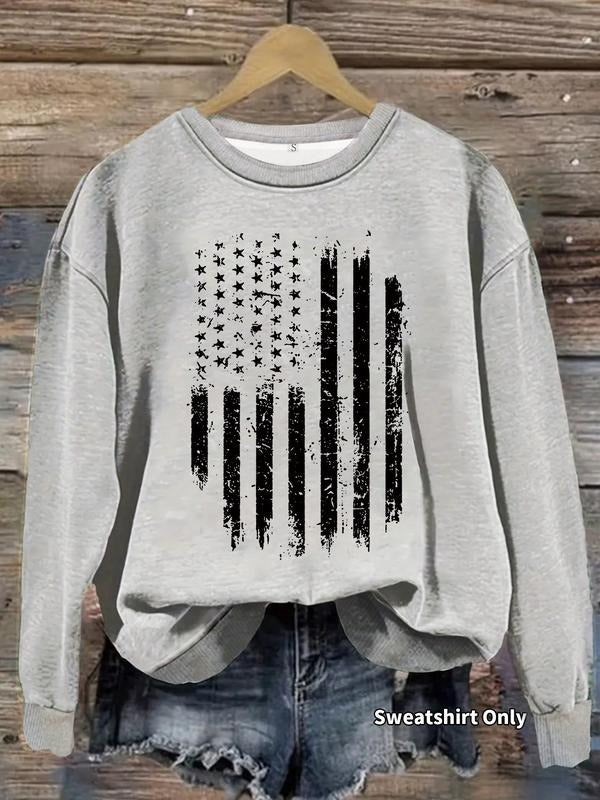 Women's Casual American Flag Pullover Sweater, Soft Long Sleeve Round Neck Sweatshirt, All-Season Comfortable Daily Wear...