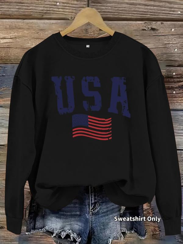 Women's Casual American Style Printed Pullover Sweater, Soft Long Sleeve Round Neck Sweatshirt, All-Season Wear T-Shirts,...