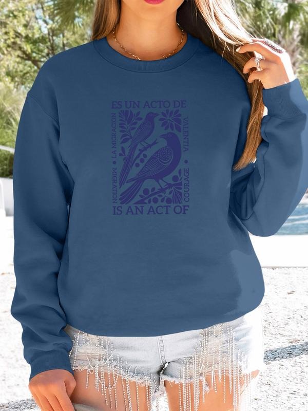 Women's Casual Animal Plant Print Long Sleeve Round Neck Pullover Sweatshirt, Fitted Style, Fall & Winter Fashion,...