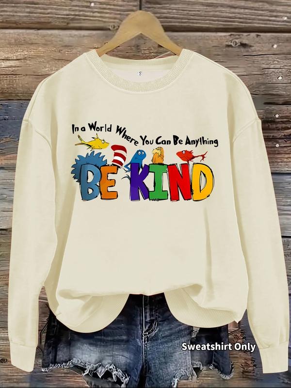 Women's Casual Animal Print Be Kind Letter Graphic Pullover Sweater, Soft Long Sleeve Round Neck Sweatshirt, Daily Wear...