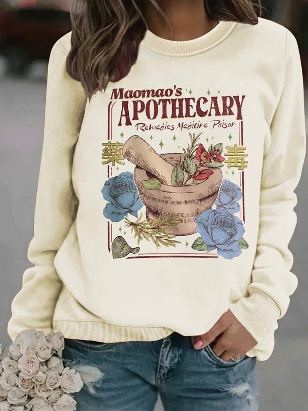 Women's Casual Apothecary Poison Pattern Hoodie, Soft Long Sleeve Round Neck Sweatshirt, All-Season Comfort T-Shirts