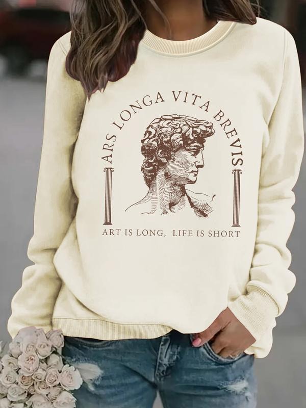 Women's Casual Ars Longa Vita Brevis Graphic Sweatshirt, Soft Long Sleeve Round Neck Pullover, Comfortable Daily Wear...