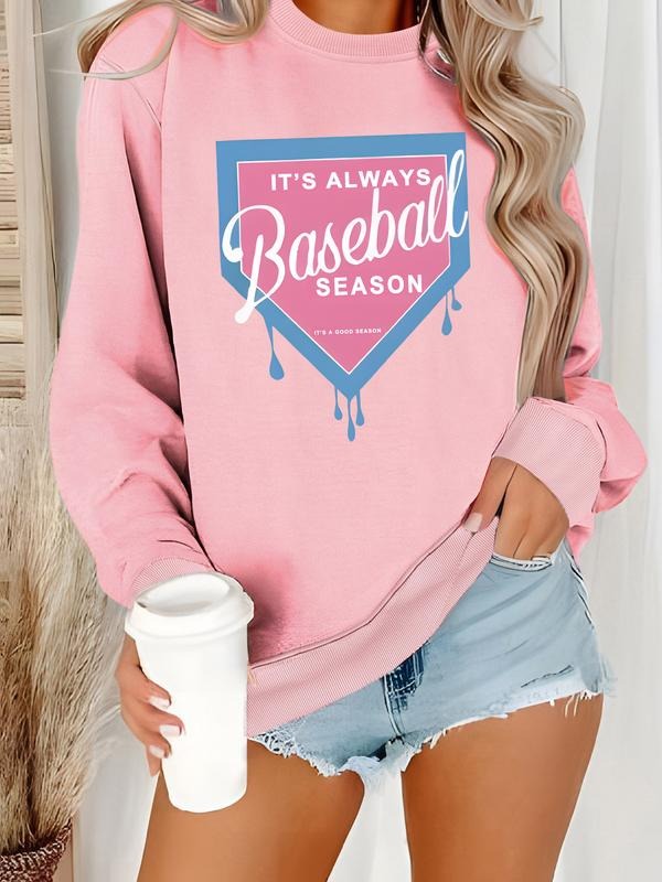 Women's Casual Baseball Season Graphic Pullover Sweater, Soft Long Sleeve Round Neck Sweatshirt, All-Season Comfort Fit...