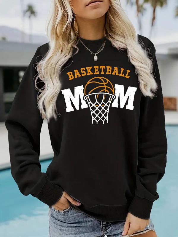 Women's Casual Basketball Print Pullover Sweater, Soft Long Sleeve Round Neck Sweatshirt, Comfortable Daily Wear...