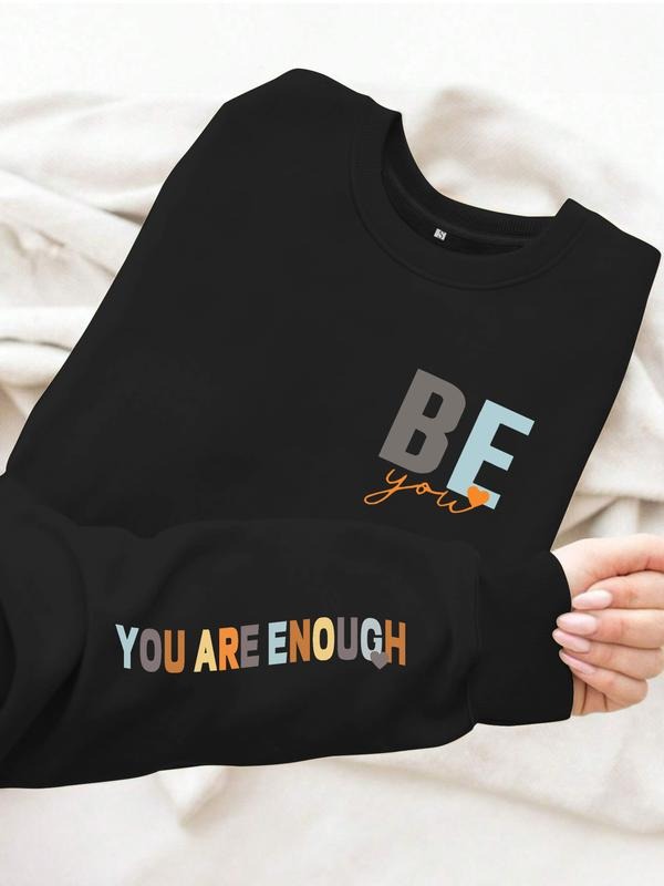Women's Casual Be You Pattern Pullover Sweater, Soft Long Sleeve Round Neck Sweatshirt, Comfortable Daily Wear T-Shirts,...