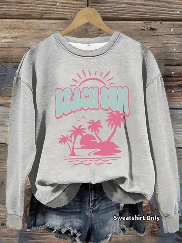 Women's Casual Beach Print Pullover Sweater, Soft Long Sleeve Round Neck Sweatshirt, All-Season Comfortable Daily Wear...