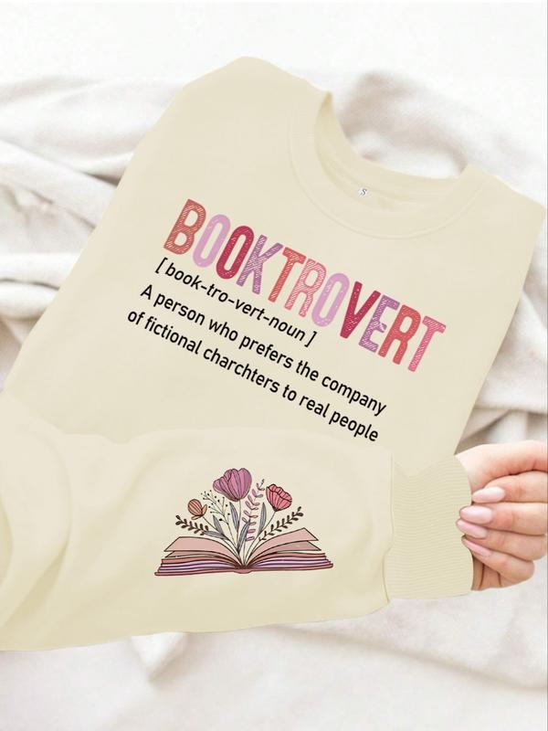 Women's Casual Booktrovert Print Pullover Sweater, Soft Long Sleeve Round Neck Sweatshirt, Comfortable Daily Wear...
