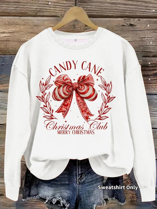 Women's Casual Bow Pattern Pullover Sweater, Soft Long Sleeve Round Neck Sweatshirt, Comfortable Daily Wear T-Shirts, Hoodie