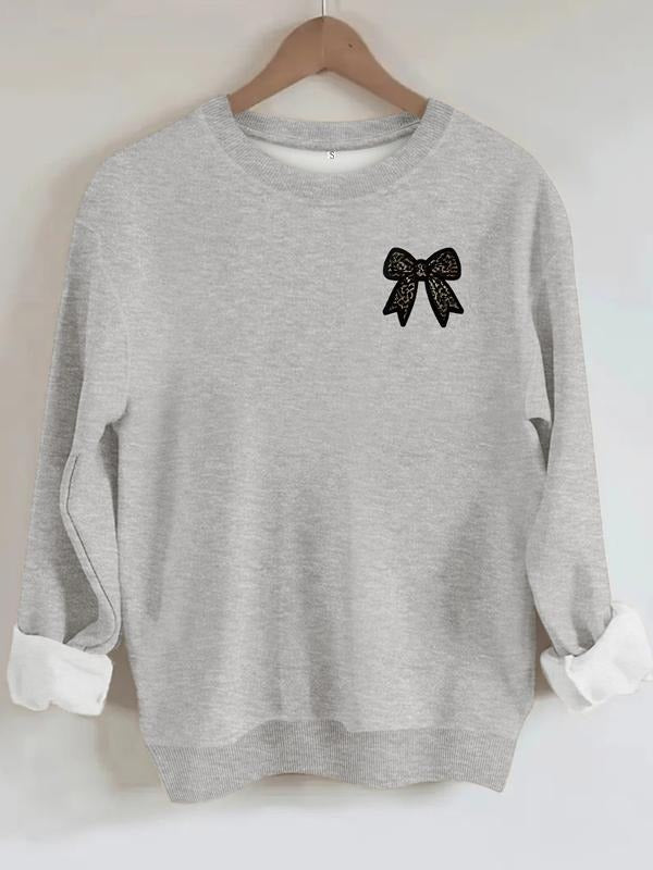 Women's Casual Bow Pattern Pullover Sweatshirt, Soft Long Sleeve Round Neck, All-Season Comfort, Durable Fabric T-Shirts,...