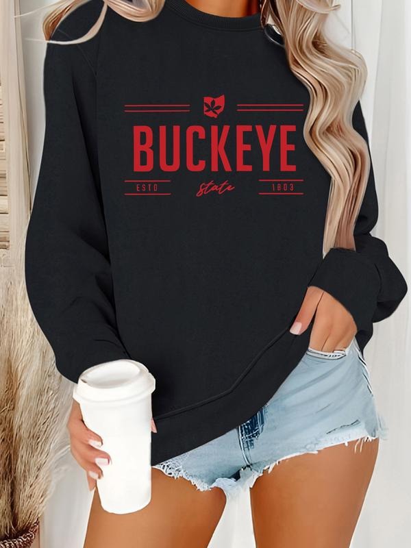 Women's Casual Buckeye Graphic Pullover Sweater, Soft Long Sleeve Round Neck Sweatshirt, Comfortable Daily Wear T-Shirts,...