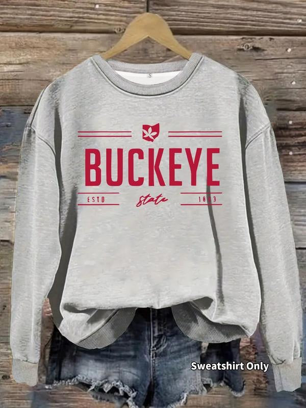 Women's Casual Buckeye Pattern Pullover Sweater, Soft Long Sleeve Round Neck Sweatshirt, Comfortable Daily Wear T-Shirts,...