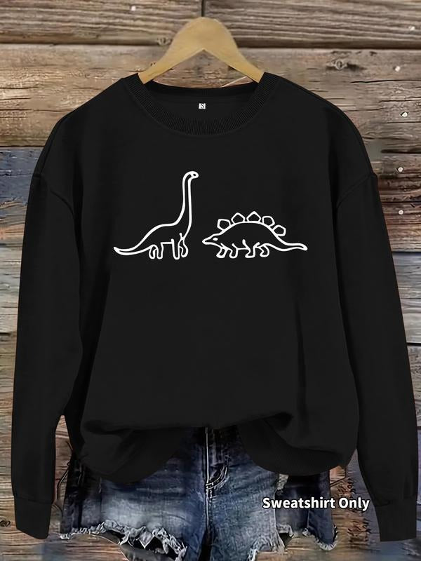 Women's Casual Cartoon Dinosaur Pullover Sweater, Soft Long Sleeve Round Neck Sweatshirt, Comfortable Daily Wear...