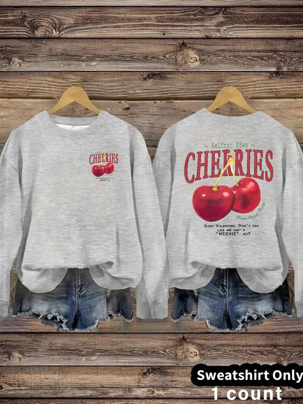 Women's Casual Cherries Cherry Print Pullover Sweater, Soft Long Sleeve Round Neck Sweatshirt, All-Season Wear T-Shirts,...