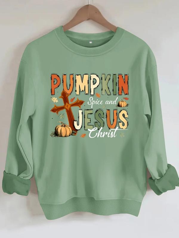 Women's Casual Christian Faith Clothing, Pumpkin Spice Jesus Christ Pattern Hoodie, Soft Long Sleeve Round Neck...