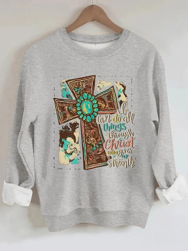 Women's Casual Christian Faith Graphic Sweatshirt, Soft Long Sleeve Round Neck Pullover, All-Season Comfort T-Shirts, Hoodie