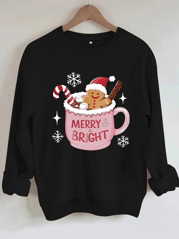 Women's Casual Christmas Cookie Print Pullover Sweater, Soft Long Sleeve Round Neck Sweatshirt, Comfortable Daily Wear...