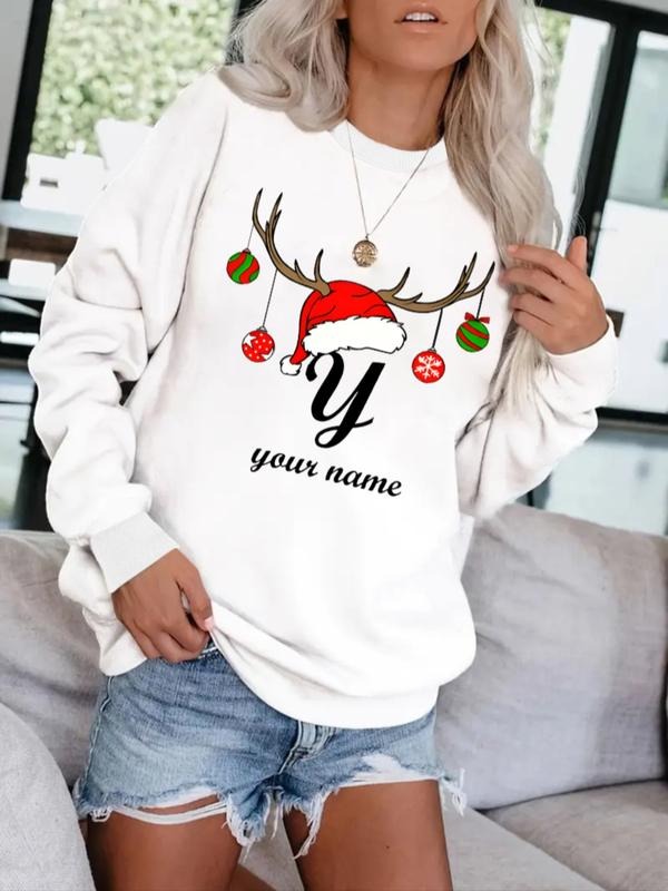 Women's Casual Christmas Pattern Pullover Sweatshirt, Soft Long Sleeve Round Neck, All-Season Comfort, Durable Fabric...