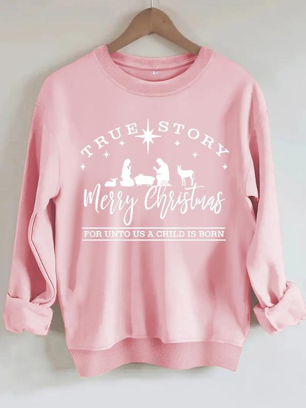 Women's Casual Christmas Scene Print Pullover Sweater, Soft Long Sleeve Round Neck Sweatshirt, Comfortable Daily Wear...