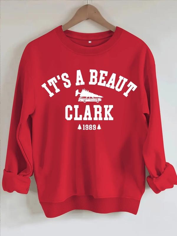 Women's Casual Christmas Sweatshirt, Vintage Clark 1989 Graphic Pullover, Soft Long Sleeve Round Neck, Fall & Winter Wear...