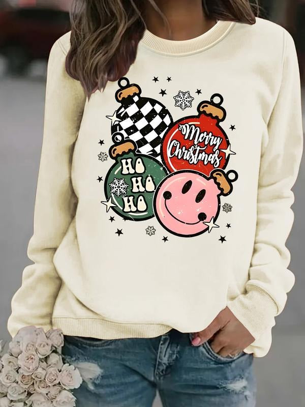 Women's Casual Christmas Theme Pullover Sweater, Soft Long Sleeve Round Neck Sweatshirt, All-Season Comfortable Daily...