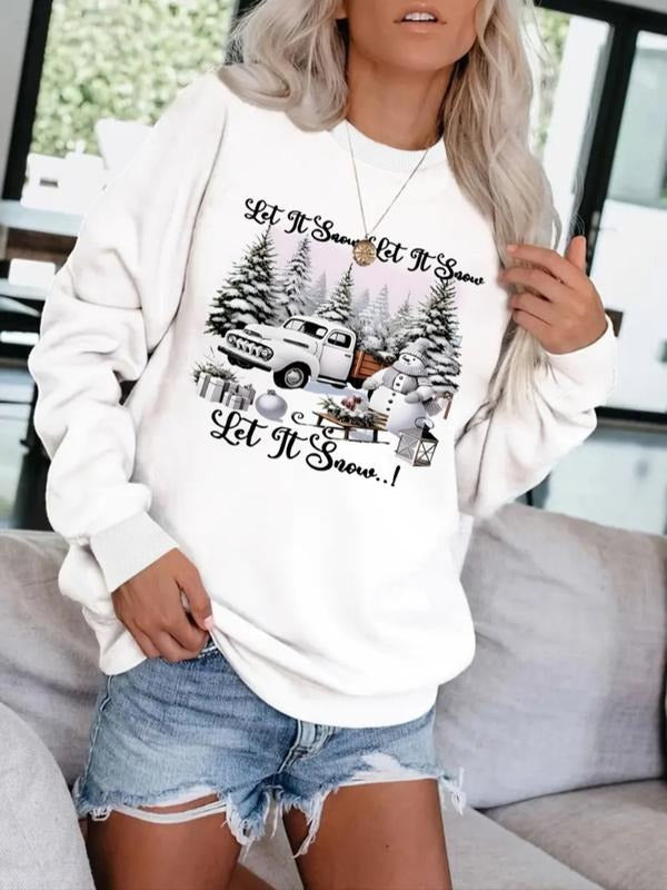 Women's Casual Christmas Truck Letter Pattern Pullover, Soft Long Sleeve Round Neck Sweatshirt, All-Season Comfort...