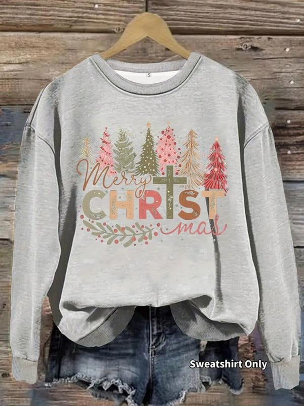 Women's Casual Chrst Pattern Pullover Sweater, Soft Long Sleeve Round Neck Sweatshirt, Comfortable Daily Wear T-Shirts,...