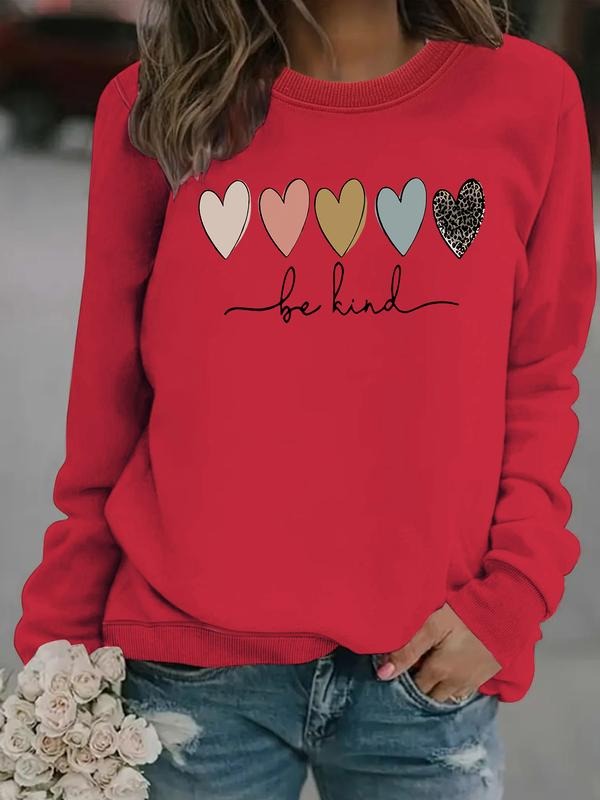 Women's Casual Colorful Heart Pattern Be Kind Letter Print Pullover Sweater, Soft Long Sleeve Round Neck Sweatshirt...