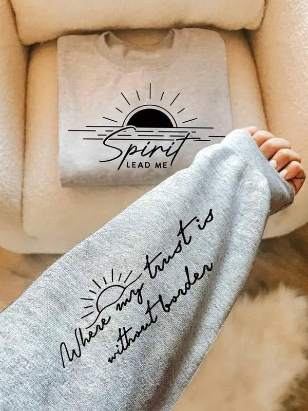 Women's Casual Comfortable Loose-Fit Letter Print Fleece Pullover Sweatshirt, Fall & Winter Round Neck Long Sleeve Top...