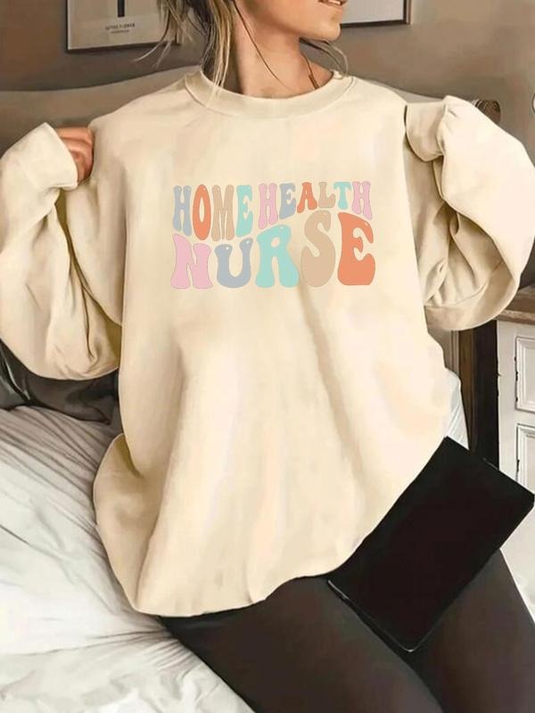 Women's Casual Comfortable Macaron Color Letter Print Fleece Pullover Sweatshirt, Loose Fit Long Sleeve Fall & Winter...