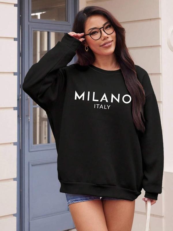Women's Casual Comfortable Printed Fleece Pullover Sweatshirt, Long Sleeve Drop Shoulder Design, Fall & Winter Fashion...