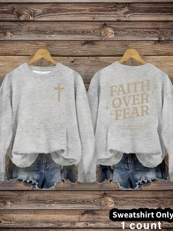 Women's Casual Cross Letter Print Round Neck Sweatshirt, Fall & Winter, Graduation, Teacher, Back to School Pullover...