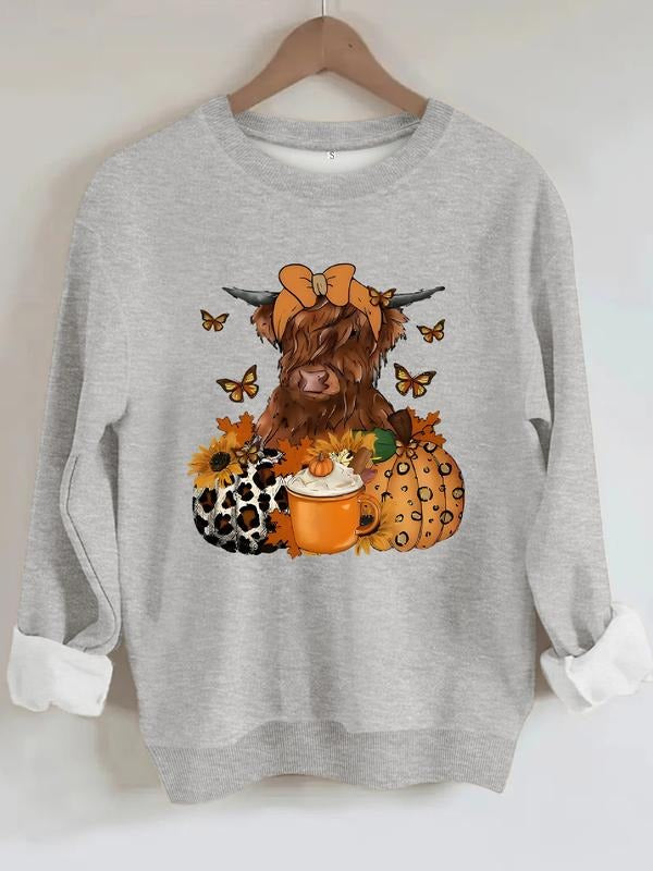 Women's Casual Cute Cow Print Round Neck Sweatshirt, Fall & Winter, Graduation, Teacher, Back to School Pullover...