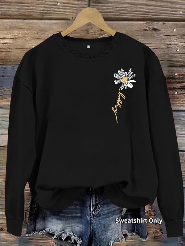 Women's Casual Daisy Print Pullover Sweater, Soft Long Sleeve Round Neck Sweatshirt, All-Season Comfortable Daily Wear...