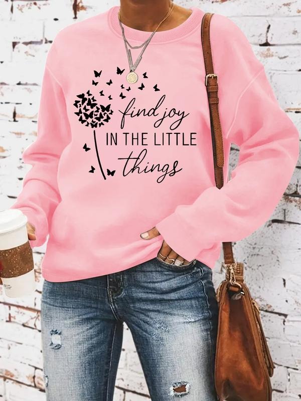 Women's Casual Dandelion Print Pullover Sweater, Soft Long Sleeve Round Neck Sweatshirt, Comfortable Daily Wear T-Shirts,...