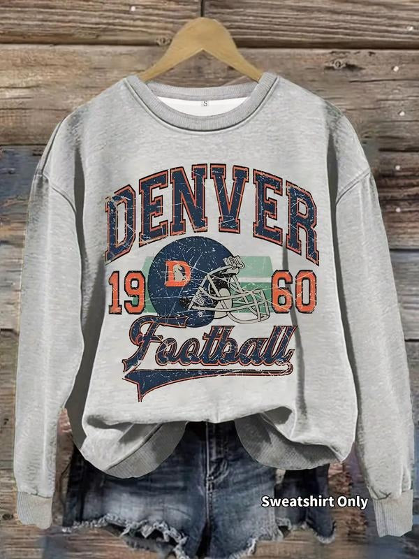 Women's Casual Denver Pattern Pullover Sweater, Soft Long Sleeve Round Neck Sweatshirt, Comfortable Daily Wear T-Shirts,...