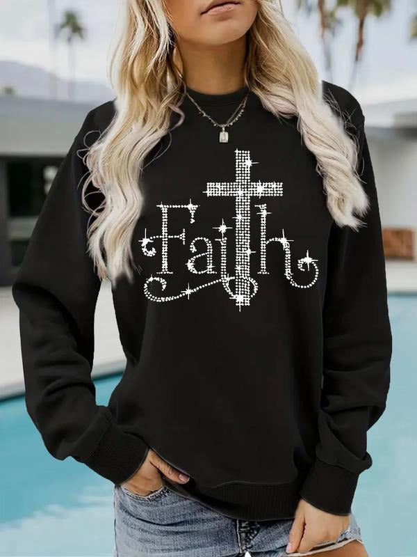 Women's Casual Diamond Print Pullover Sweater, Soft Long Sleeve Round Neck Sweatshirt, Comfortable Daily Wear T-Shirts,...