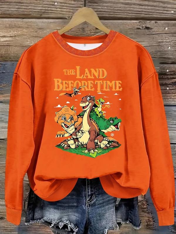 Women's Casual Dinosaur Letter Print Pullover Sweater, Soft Long Sleeve Round Neck Sweatshirt, Comfortable Daily Wear...