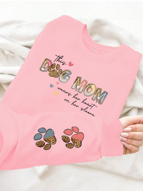 Women's Casual Dog Mom Print Hoodie, Pet Lover Leisure Clothing, Soft Long Sleeve Round Neck Sweatshirt, All Seasons T-Shirts