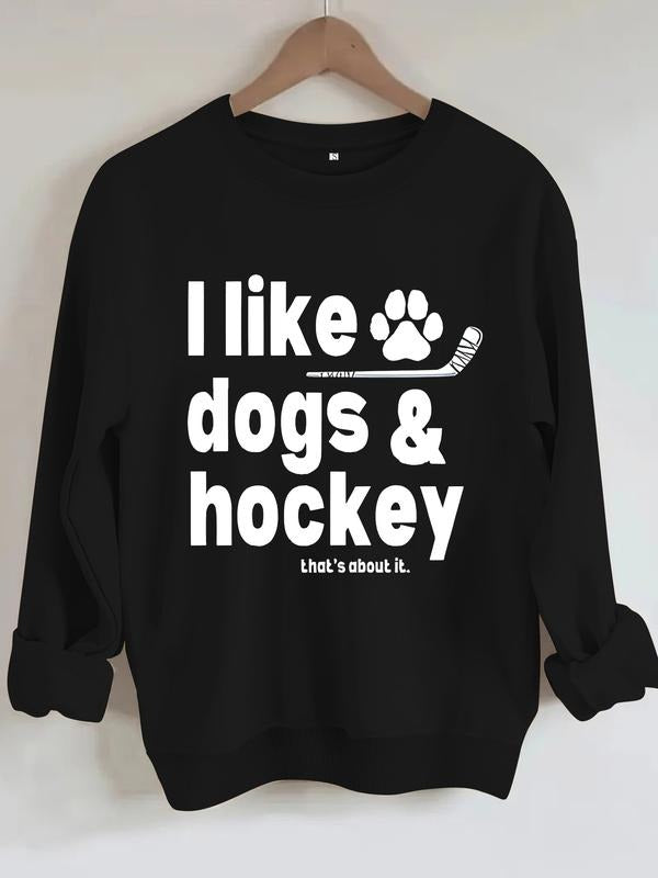 Women's Casual Dog Print Baseball Pattern Hoodie, Soft Long Sleeve Round Neck Sweatshirt, All-Season Comfort T-Shirts