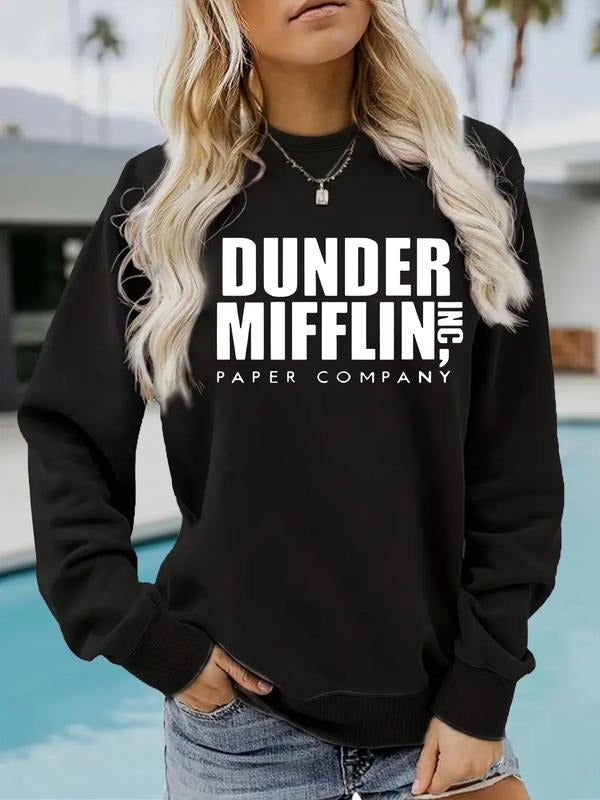 Women's Casual Dunder Mifflin Graphic Print Pullover Sweatshirt, Soft Long Sleeve Round Neck, All-Season Comfort...