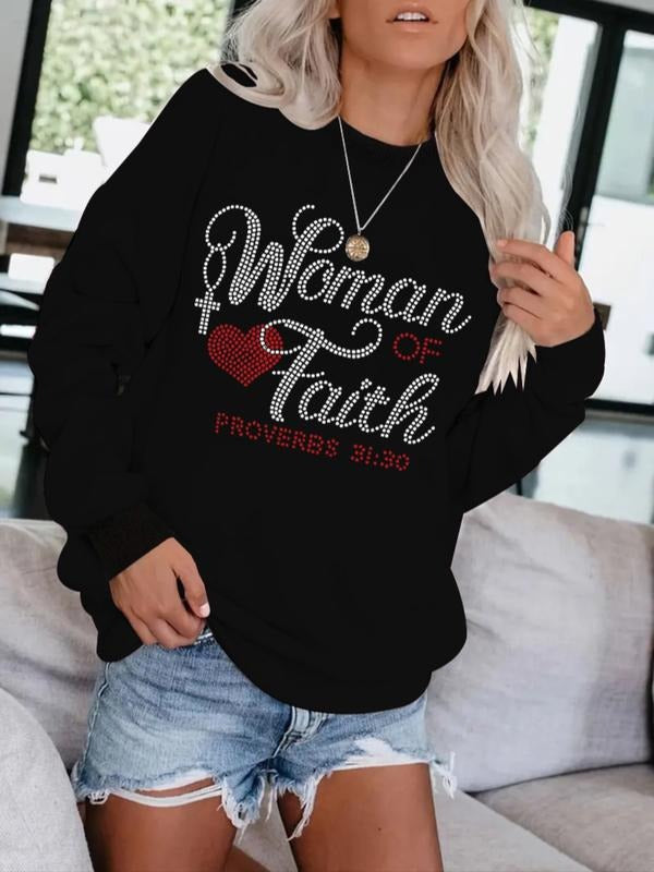 Women's Casual Faith-Inspired Graphic Pullover, Soft Long Sleeve Round Neck Sweatshirt, Comfortable Daily Wear T-Shirts,...
